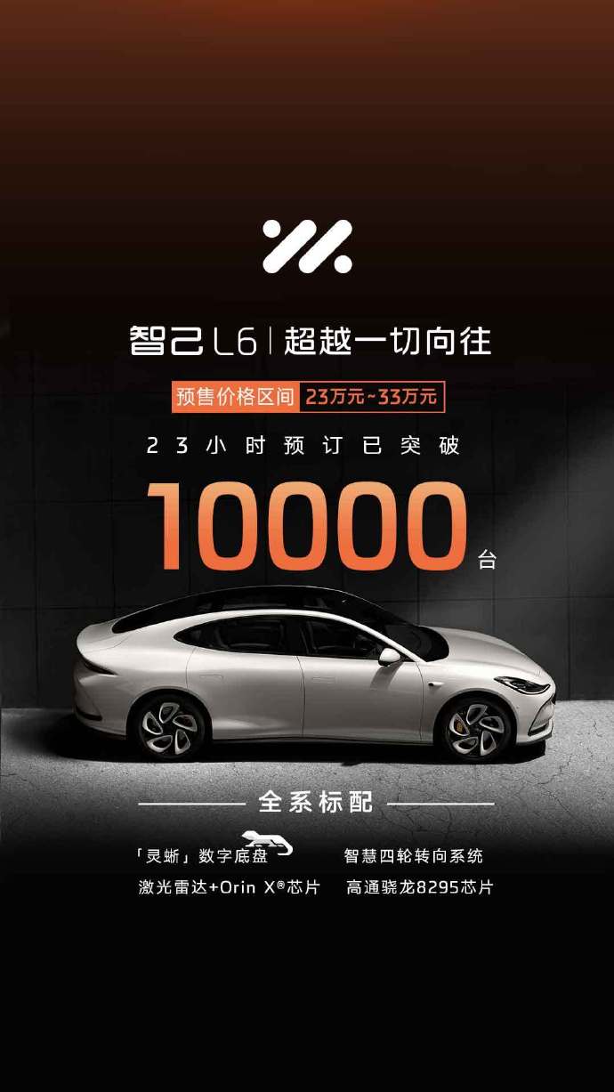 智己 L6 预售首日“成绩单”公布:新车 23 小时预订突破 10000 台