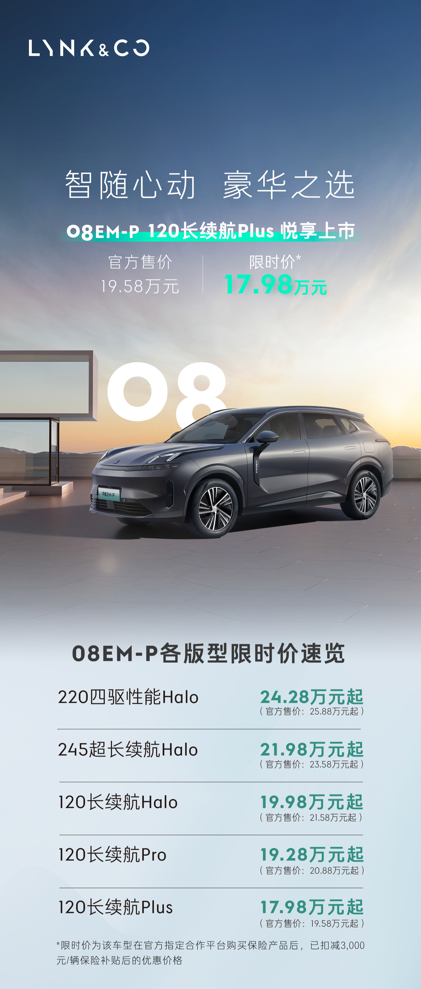 领克 08 EM-P 120 长续航 Plus 上市,限时价 17.98 万元